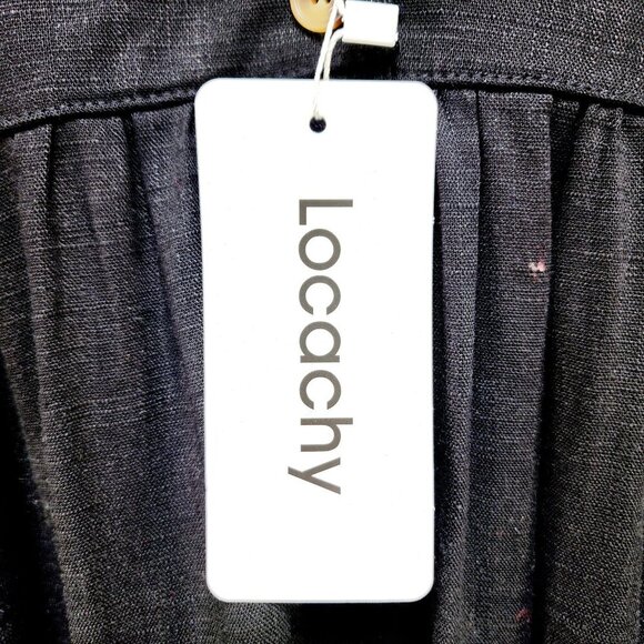 LocachyBuffalo Black womens Mariposa V Neck Button Front Dress Linen Size S - Picture 6 of 16